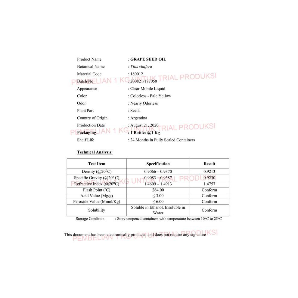 Jual 100 Pure Refined Grapeseed Oil ( Minyak Biji Anggur ) 80 Ml