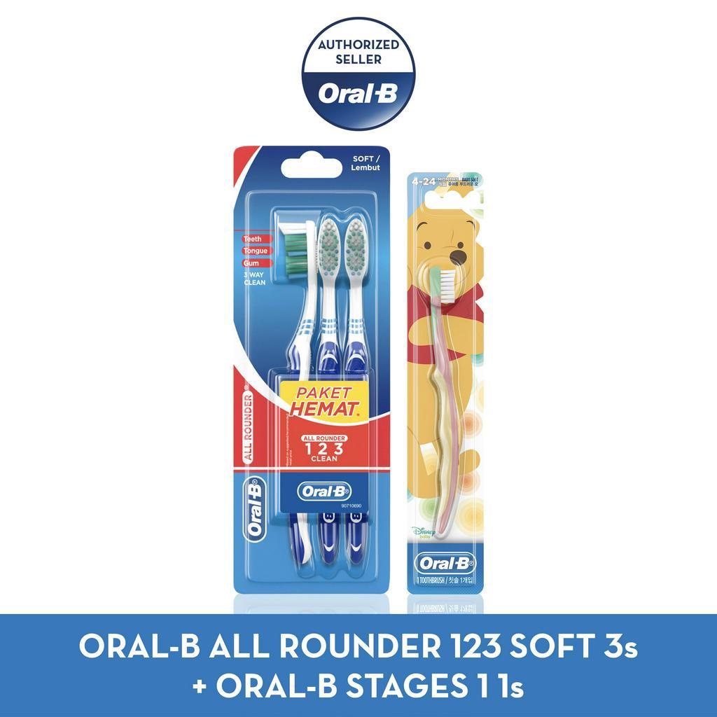 Jual Oral B Paket Adult X Kids : All Rounder 123 Soft 3s + Stages 1 ...