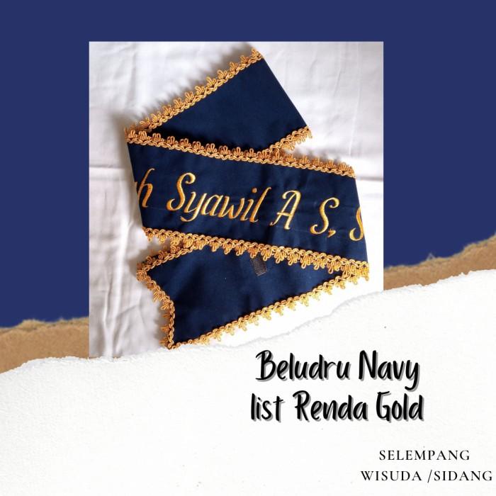 Jual Sash / Selempang Wisuda Beludru Warna Biru Dongker - Renda - 1