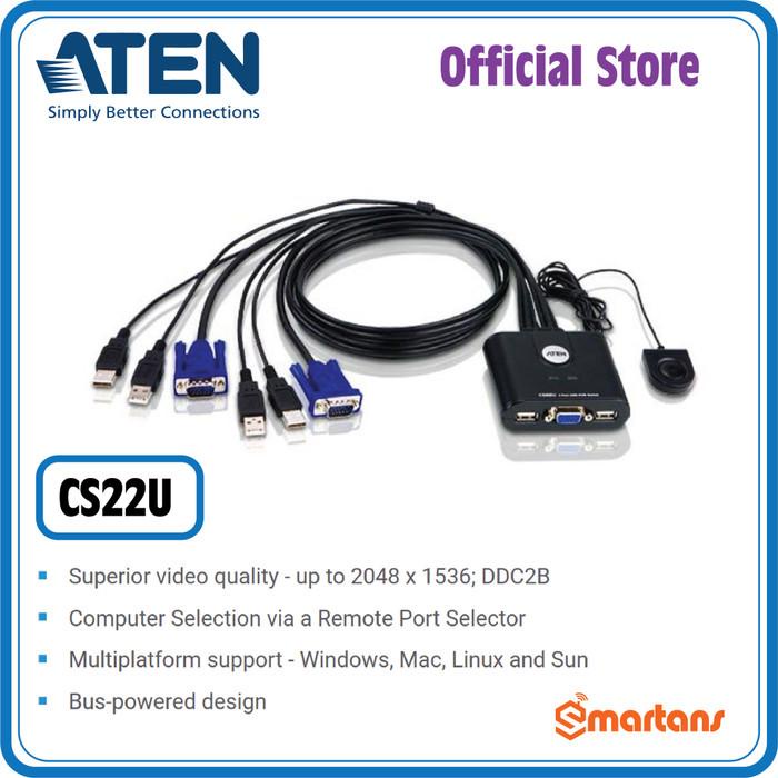 Jual Kvm Aten Cs22u 2 Port Usb Vga Cable Kvm Switch With Remote Port Selector Shopee Indonesia