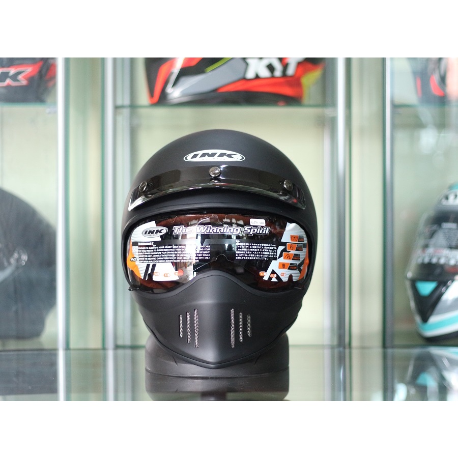 Jual Helm INK Trooper Solid Black Doff Model Classic Retro Pilot Full ...