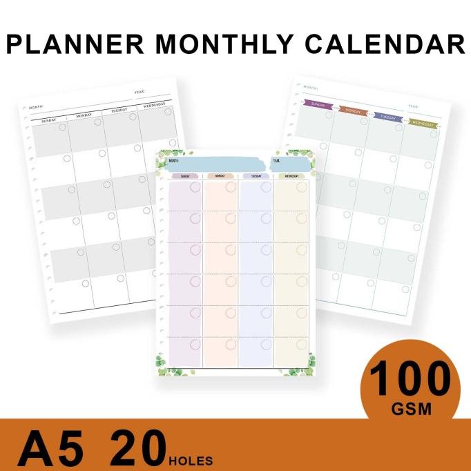 Jual Loose Leaf Planner A5/MONTHLY CALENDAR/Isi Kertas File/Refill ...