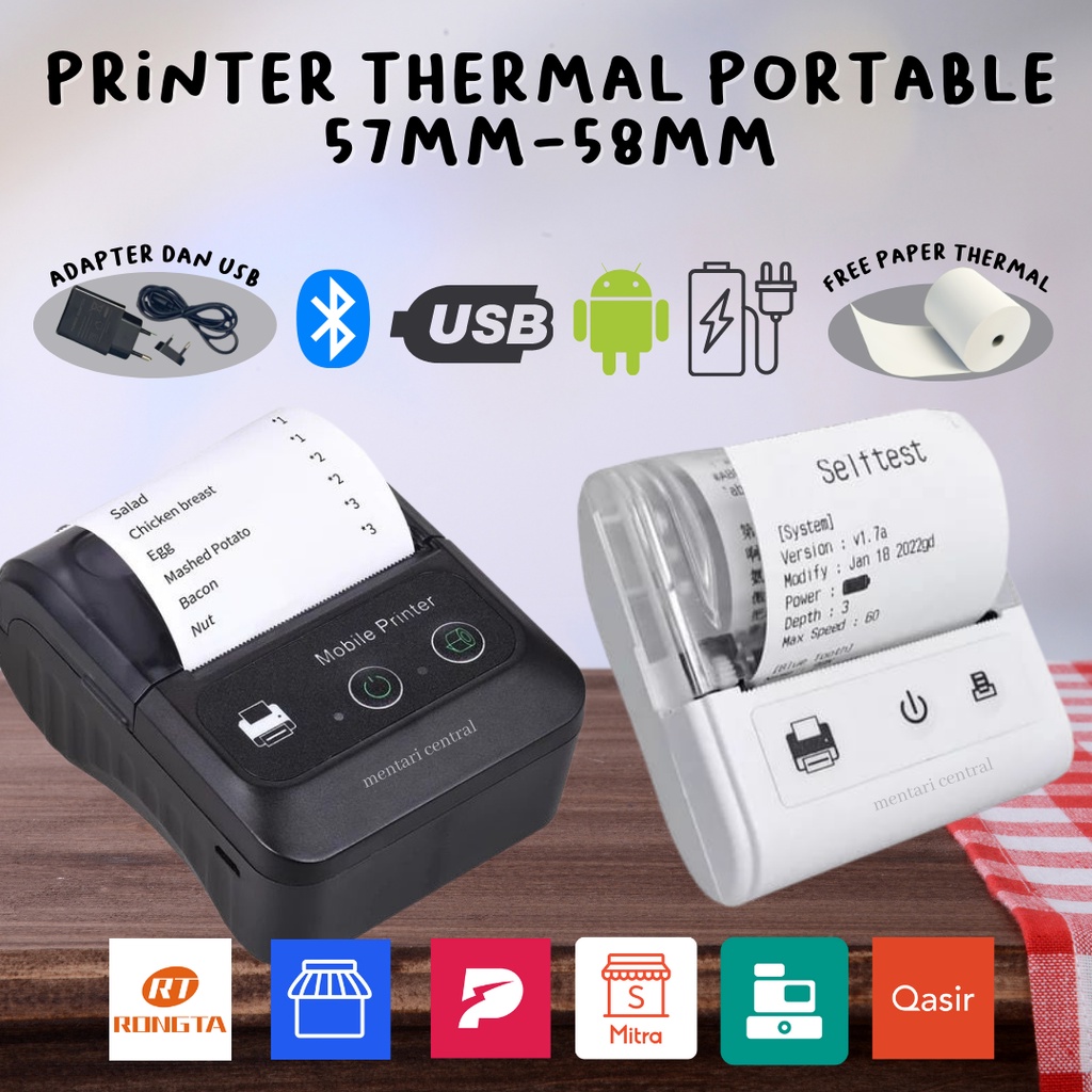 Jual PRINTER TERMAL PRINTER BLUETOOTH PORTABLE MINI 57MM 58MM | Shopee ...