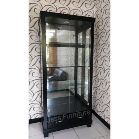 Jual Pajangan kaca 2Pintu / Lemari Pajangan Kaca Warna Hitam / Lemari ...