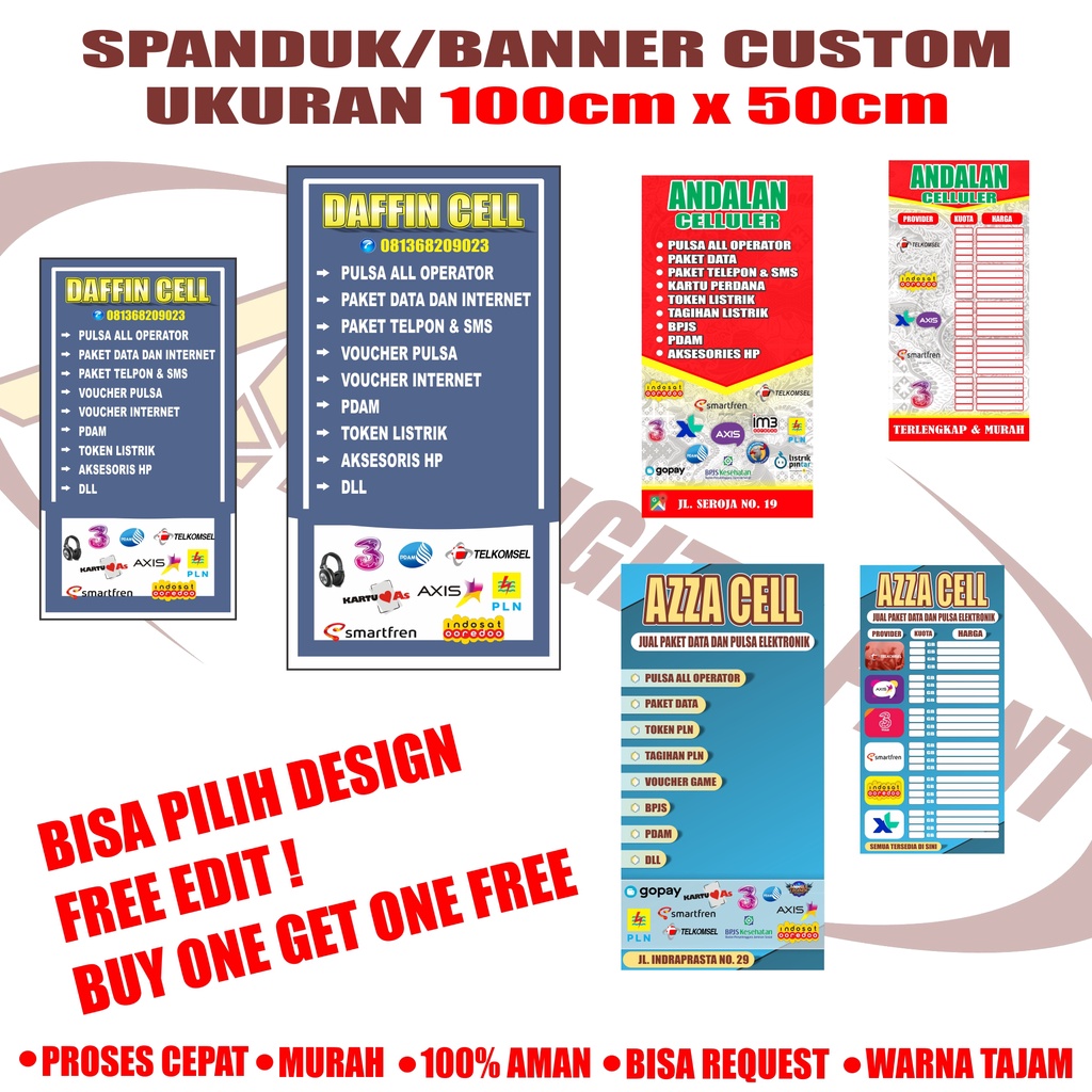 Jual Banner CUSTOM bisa edit sesuai request ukuran 100x50 (dapat 2 ...