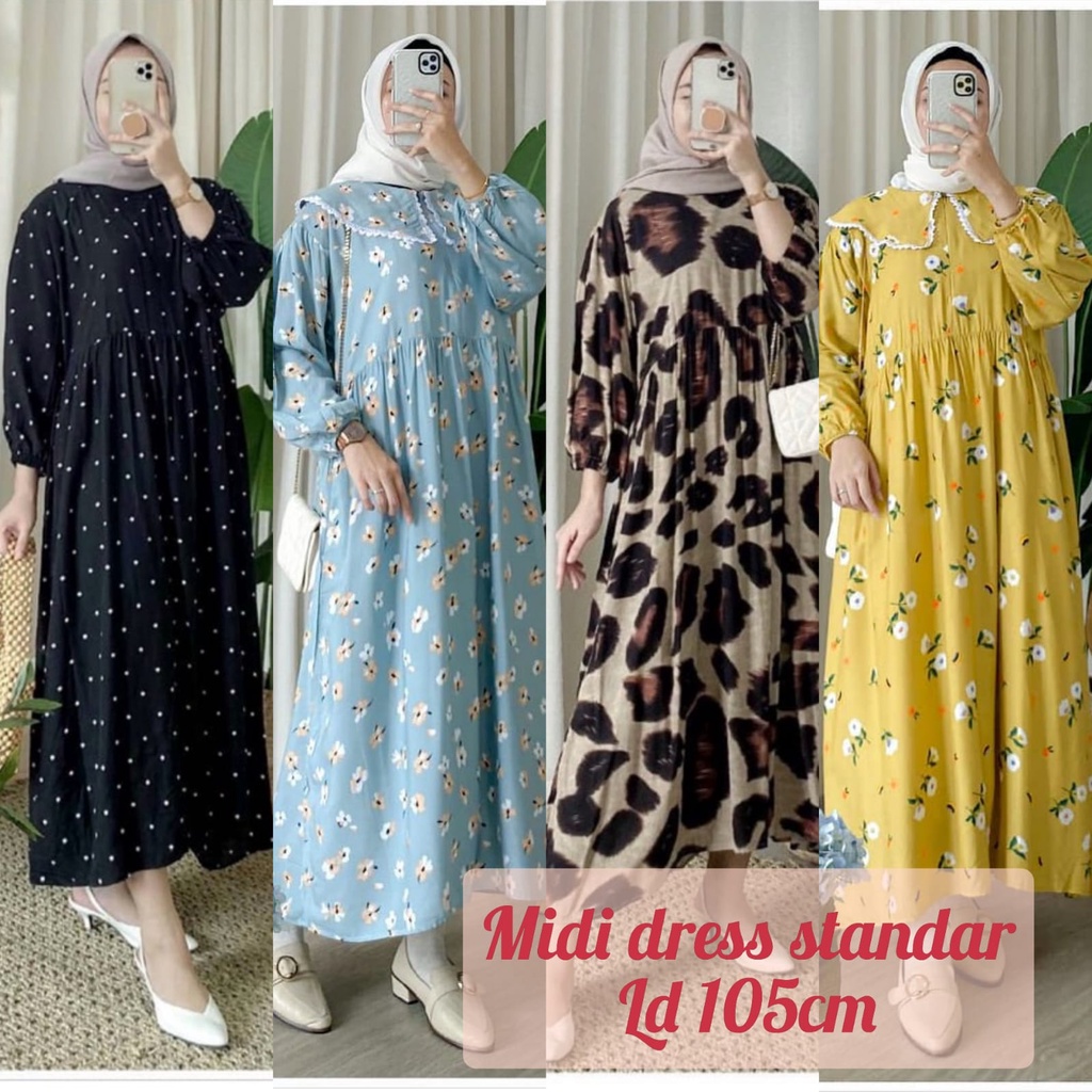 Jual Midi Dress Wanita Midi Dress motif Mididress Wanita Midi Dress kekininan Midi dres wanita Midi Dress Muslim Dress wanita Dress muslim wanitaMIDI DRESS RAYON LD105 fit to XL Shopee Indonesia
