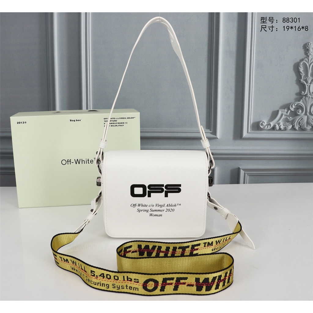 New OFF WHITE 18ss letters black and white stripes OW clip bag single shoulder small square bag diag