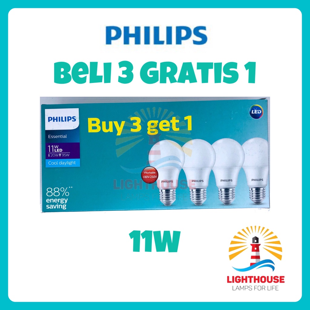 Jual Philips Multipack Essential LEDBulb 5W 7W 9W 11W Putih E27 6500K ...