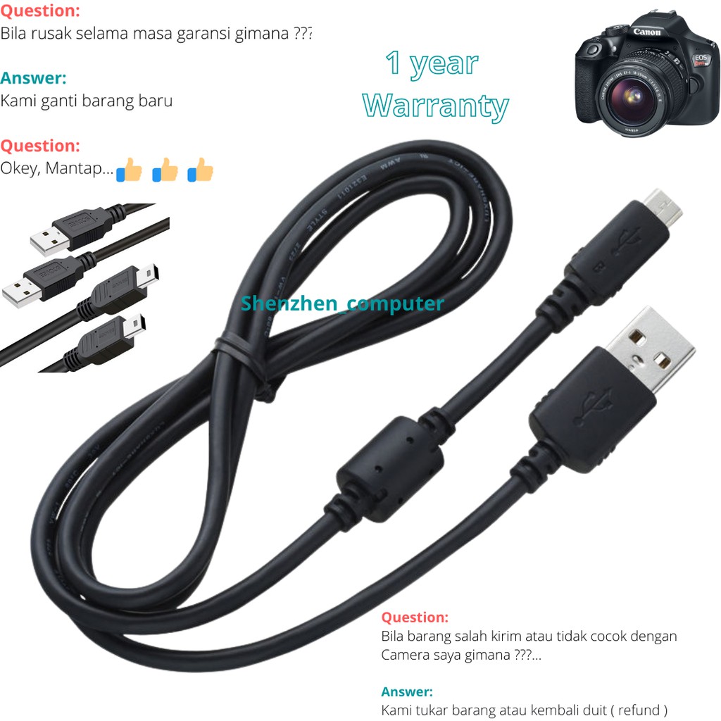 Kabel Data Mini USB 5pins Charger Cable Camera Canon DSLR 1100D 1200D  550D 600D 650D 700D new