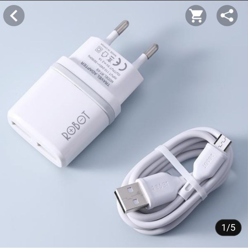 Jual Cas Casan Travel Charger Robot RTK9 12W Dual Port 2.1A Adaptor