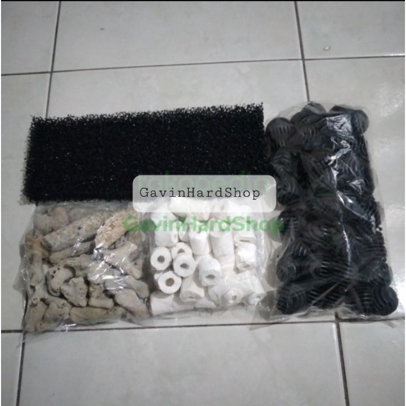 Jual Paket Hemat Media filter aquarium 4 in 1 Biofoam, karang jahe