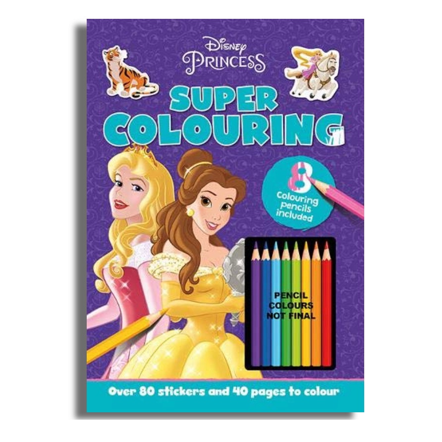 Disney Princess Super Colouring Book with Stickers and 8 Coloring Pencils