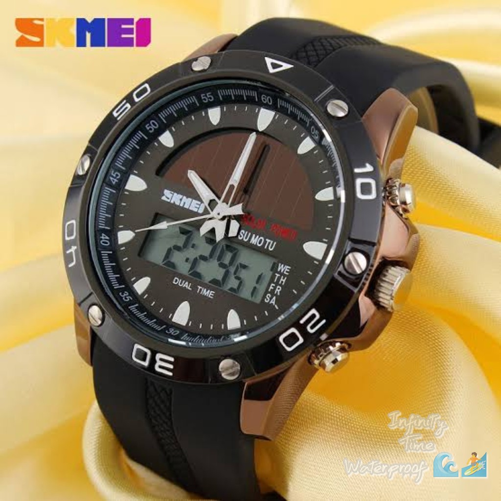 Jual Jam Tangan Cowok Skmei 1064 Dualtime Rantai Stainless Kualitas