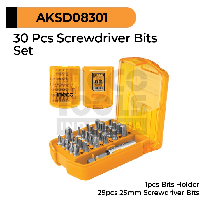 Jual 30-Pcs Screwdriver Bits Set INGCO AKSD08301 Paket Mata Bor Obeng ...