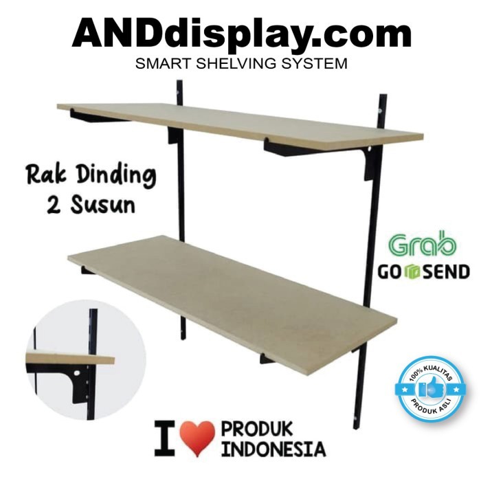 Jual Rak Dinding 2 Susun Tiang Bracket Besi Dekorasi Buku Pajangan Kayu ...