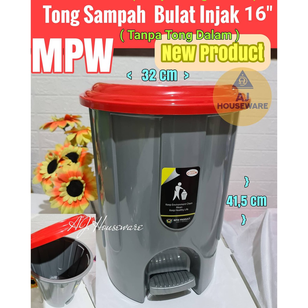 Jual Tempat Sampah Injak Bulat Besar Silver Ts 17 Liter Mpw Dust Bin Tong Sampah Plastik 4816