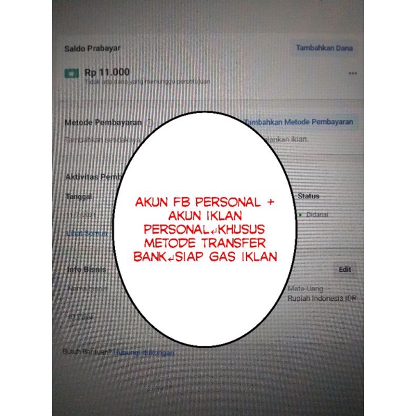 Jual akun fb ads akun personal metode transfer tf non bm bisnis manager ...