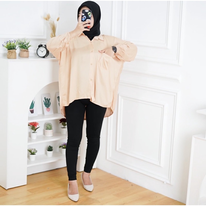 Jual Gfs Hanna Shirt Kemeja Rayon Oversize Jumbo Shopee Indonesia