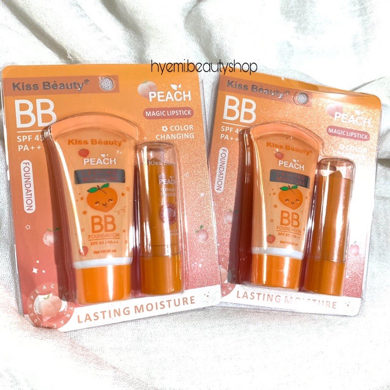Jual Kiss Beauty Peach Fondation + Lipstick Set Shopee Indonesia