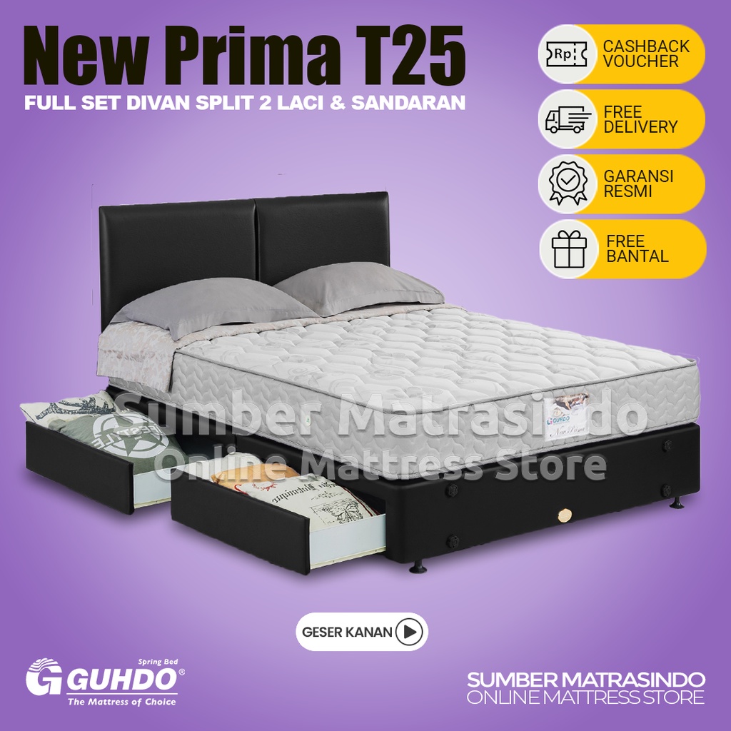 Jual Guhdo Spring Bed Kasur New Prima T25 Divan Split 2 Laci Sandaran Atlantic FULL SET