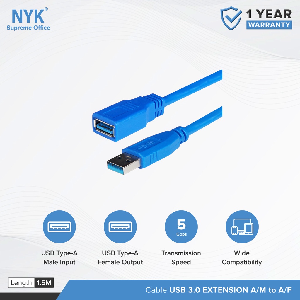 NYK Kabel Extension Usb3.0 Male to Female 1.5M COD