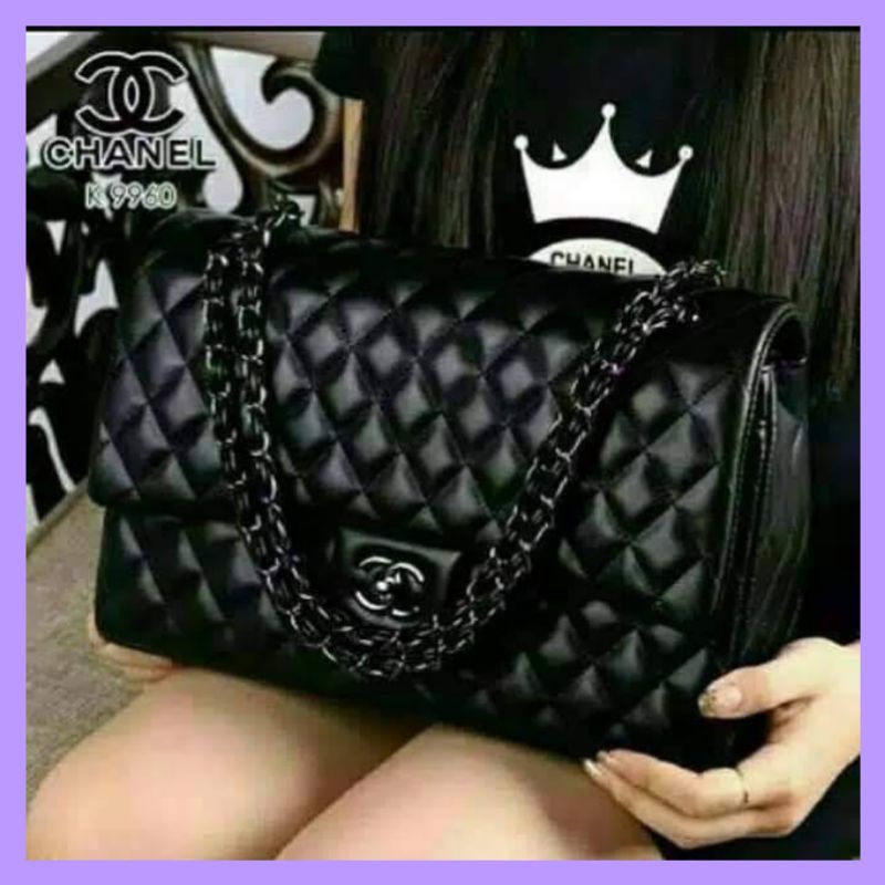 BATAM TAS BRANDED Tas Cahanel Classic Flap So Black Patent Medium Premium  LV Hitam Seprem Bok 1112 14B SALE