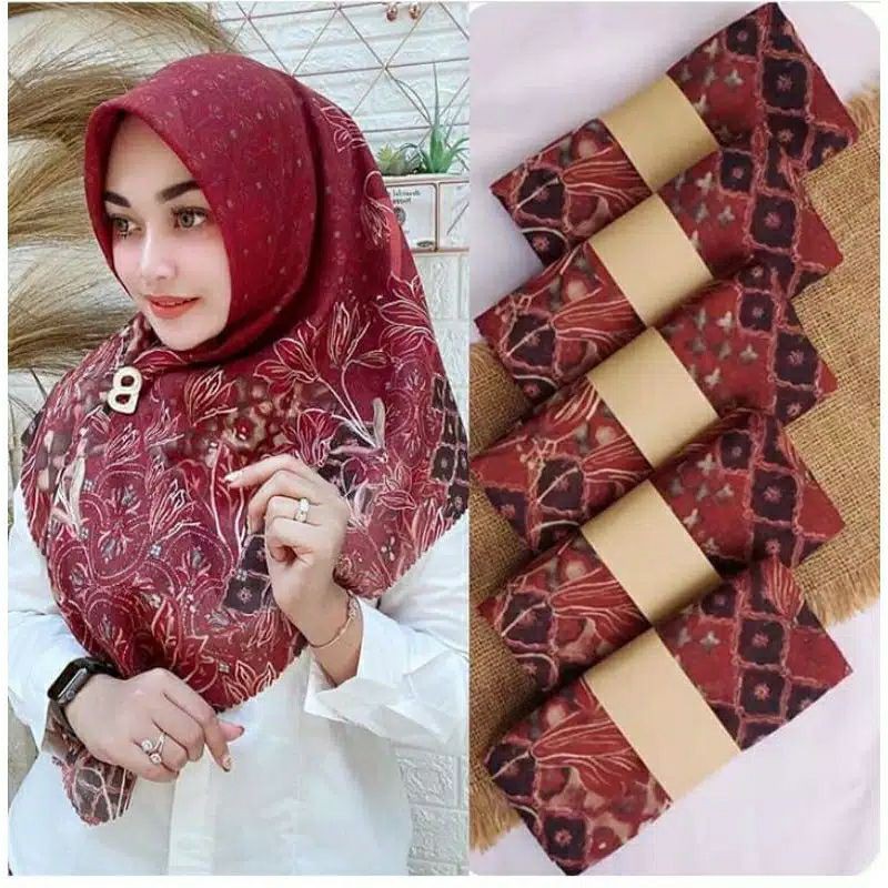 Jual Hijab Segi Empat Voal Premium Motif Merak Maroon Kerudung Jilbab Terbaru Shopee Indonesia 8815