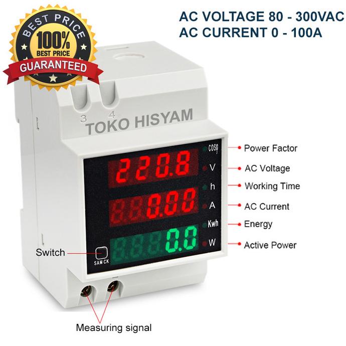 Jual Din Rail Ac Multi Watt Meter Volt Ampere Kwh Cos Phi 2 Color Panel ...