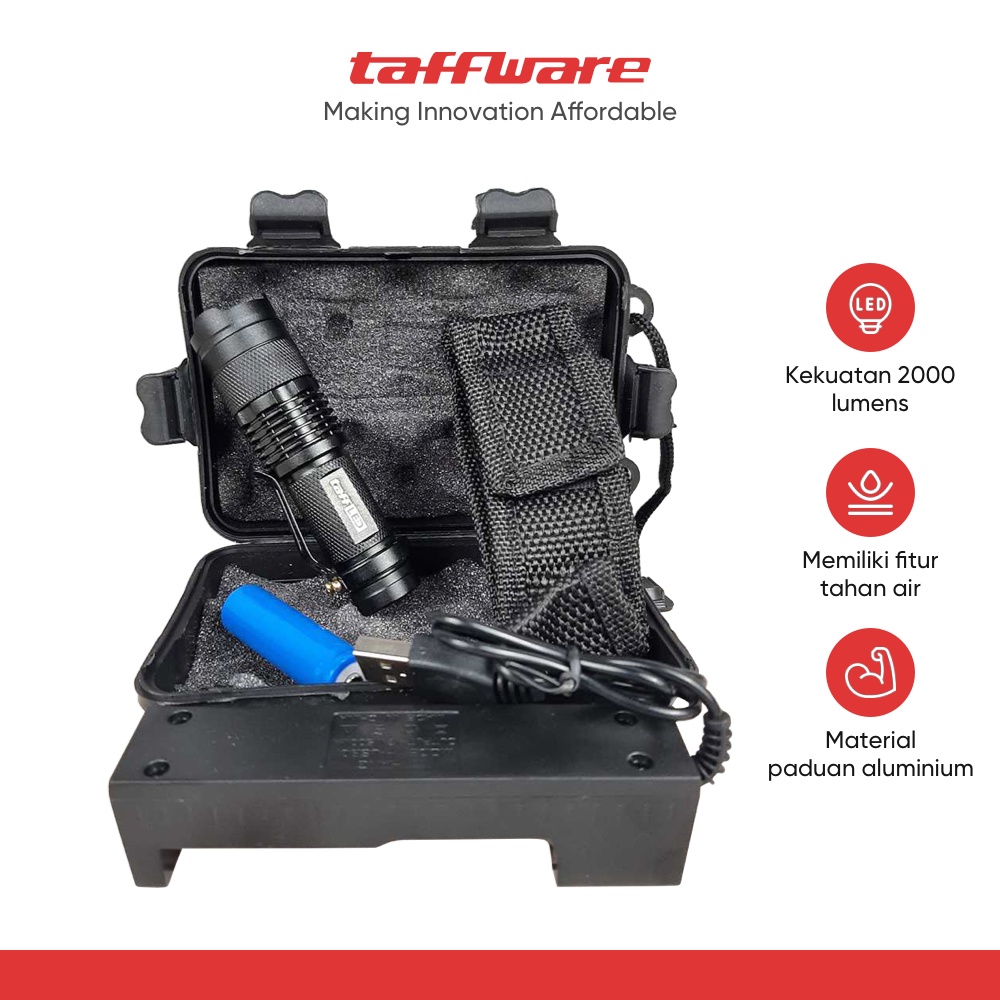 Jual TaffLED Senter LED 2000 Lumens Waterproof + Charger + Box ...