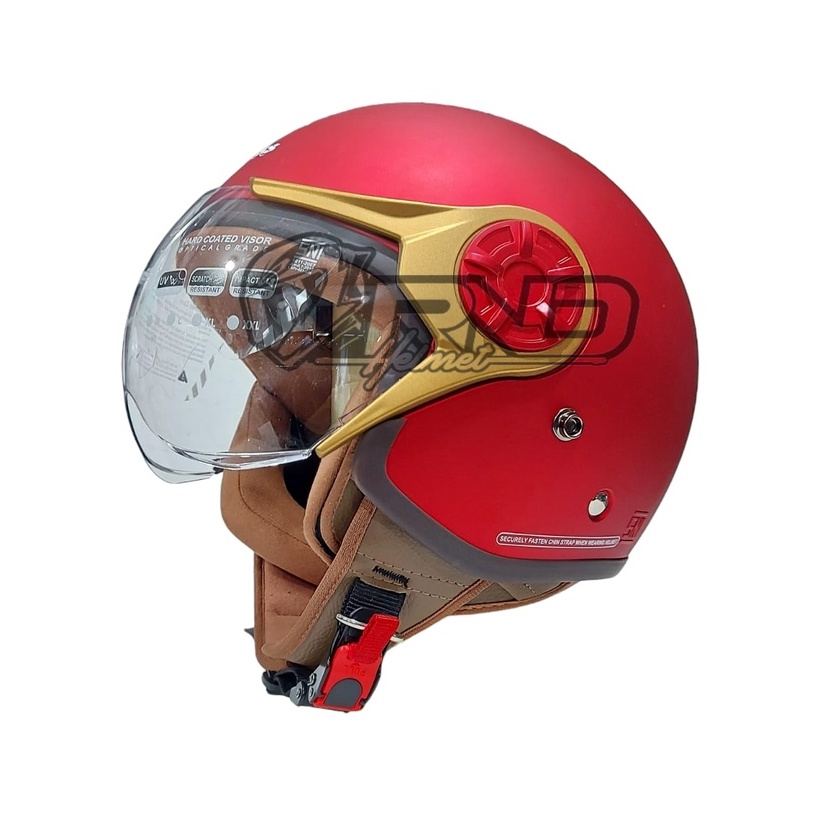 Jual Helm Cargloss Hijab YRH Majestic Red Merah Maroon Doff Half face