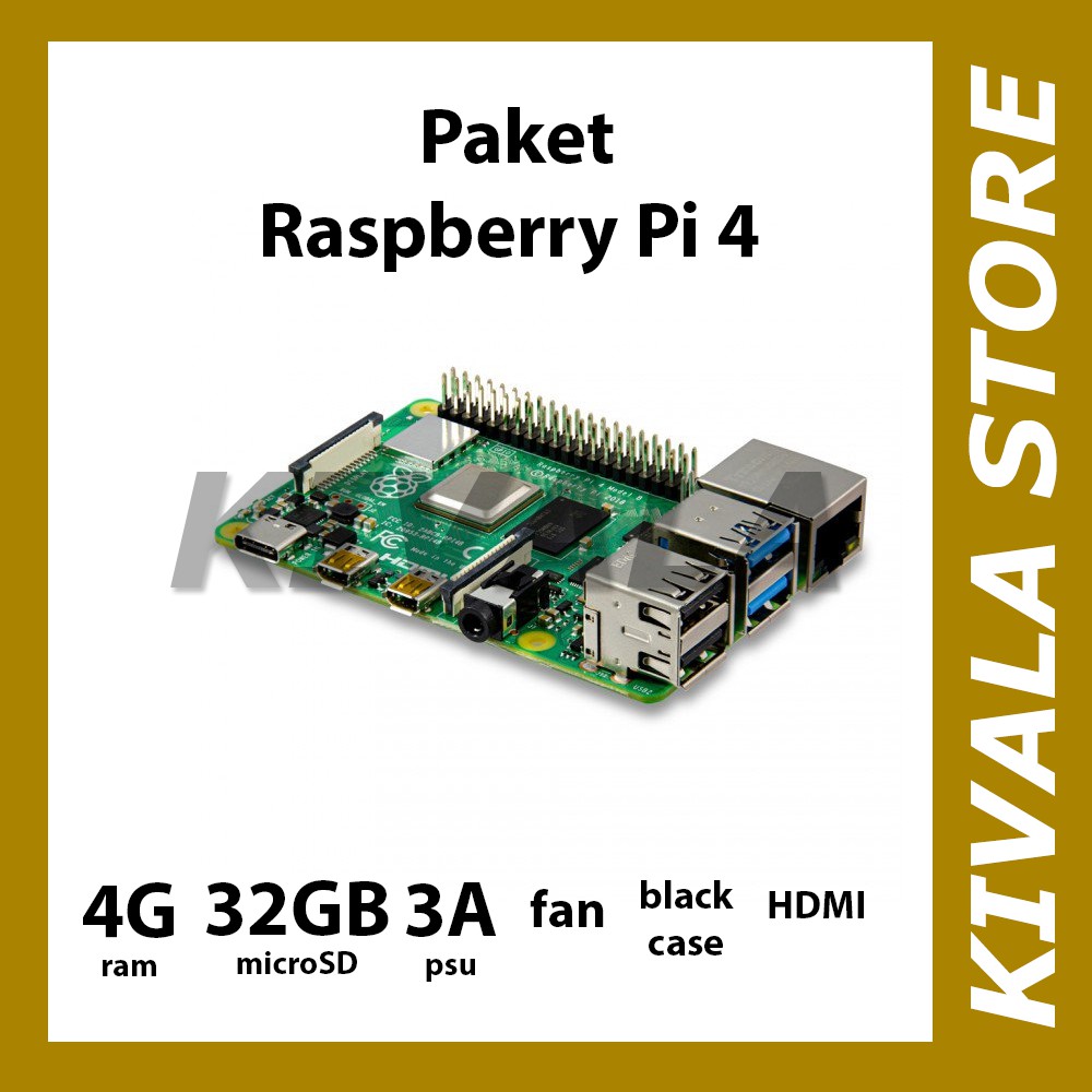 Jual Paket Raspberry Pi 4 4GB - 64GB - 3A - Fan - Black- HDMI | Shopee ...