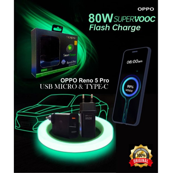 Jual Charger Fast Charging Type C & Micro Oppo Reno 5 PRO Supervooc 80W ...