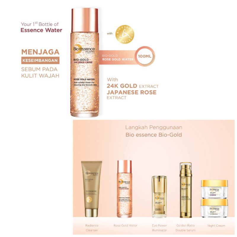 Jual Bio essence BIO GOLD 24K GOLD+ROSE GOLD WATER 100ML | Shopee Indonesia