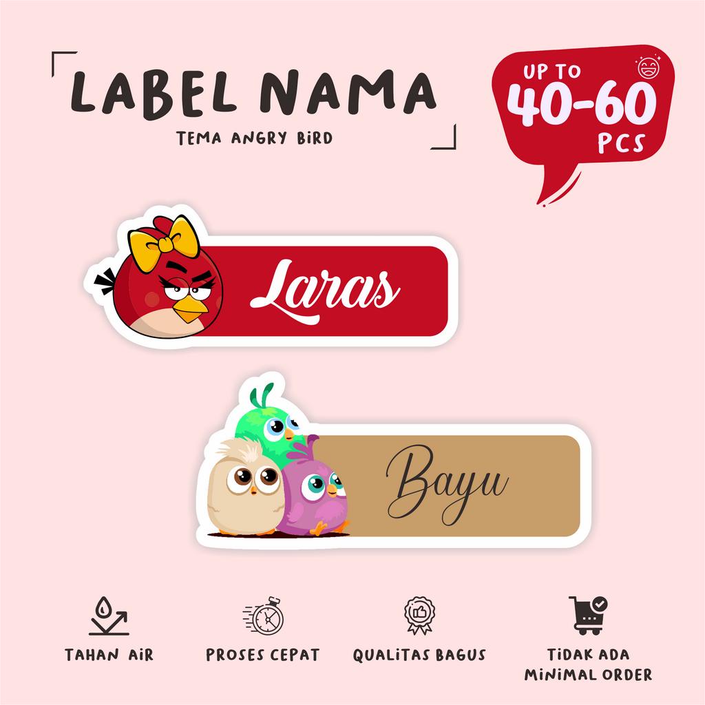 Jual (40 - 60 pcs) label nama ANGRY BIRDS stiker label nama murah/cetak ...