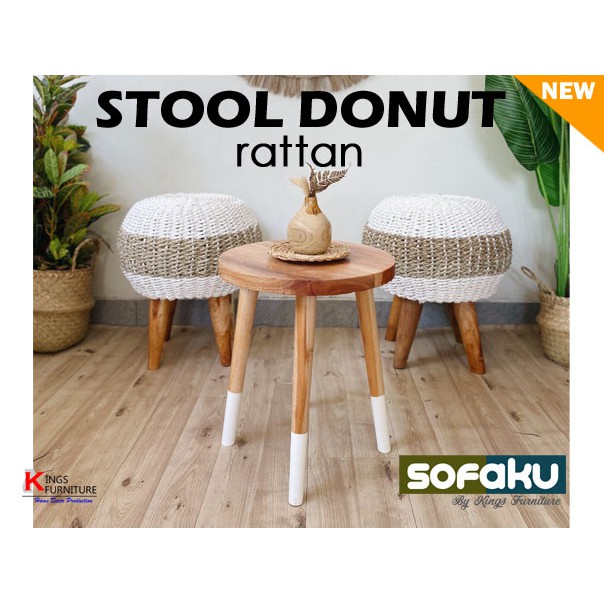 Jual DONUT Stool Rattan - Bangku Stool Kecil Bulat Rotan Kaki Kayu ...