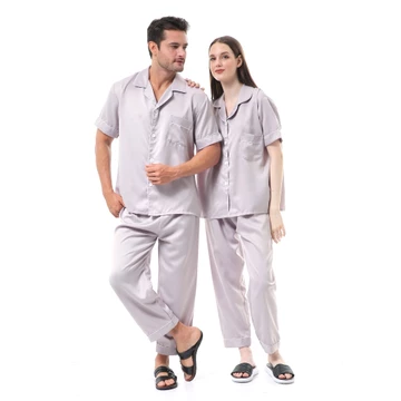 Zavyn Setelan Piyama Couple Short Sleeve Satin Lengan Pendek