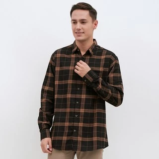 M231 Kemeja Pria Flannel Panjang Coklat 1901A