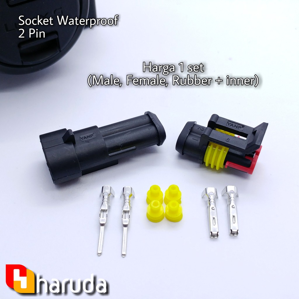 Jual Socket Connector Motor Soket WATERPROOF 2 PIN 1 Set (Male + Female ...