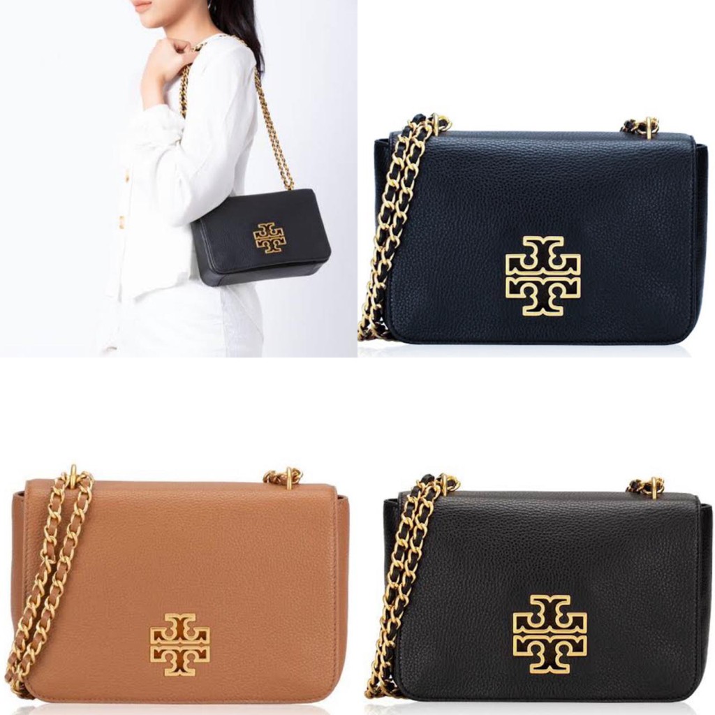 ショルダーバッグ・ポシェット TORY BURCH BRITTEN MATTE SMALL SHOULDER BAG Tory Burch 140987 Britten Black Pebbled Leather With Gold