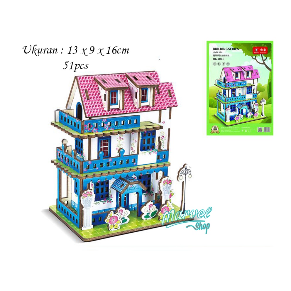 Jual Puzzle 3D DIY Bahan Kayu Model HOUSE | Mainan Puzzle Edukasi Anak ...