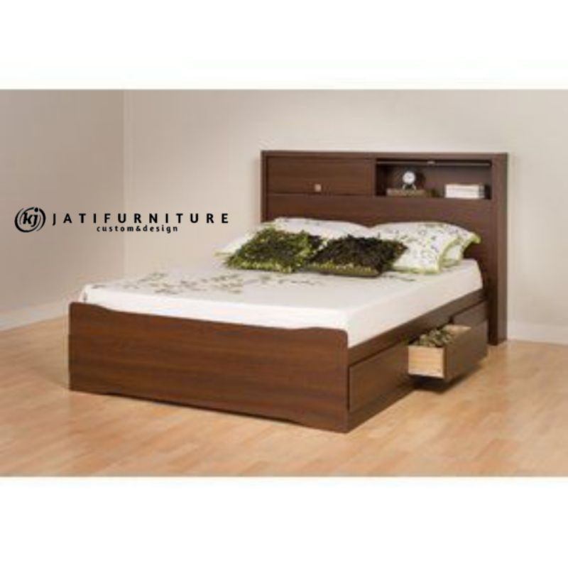 Jual Tempat tidur minimalis modern rak kekinian dipan laci kayu jati ...