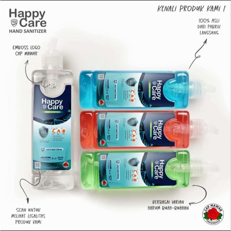 Jual Hand Sanitizer Cair Liquid Antiseptic Botol Pump Happy Care