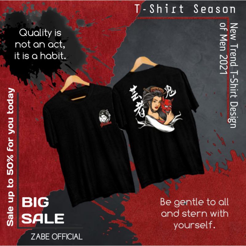 Jual TEKADA T-Shirt Kaos Pria 2021 Geisha Topeng Dewa Kematian Samurai ...