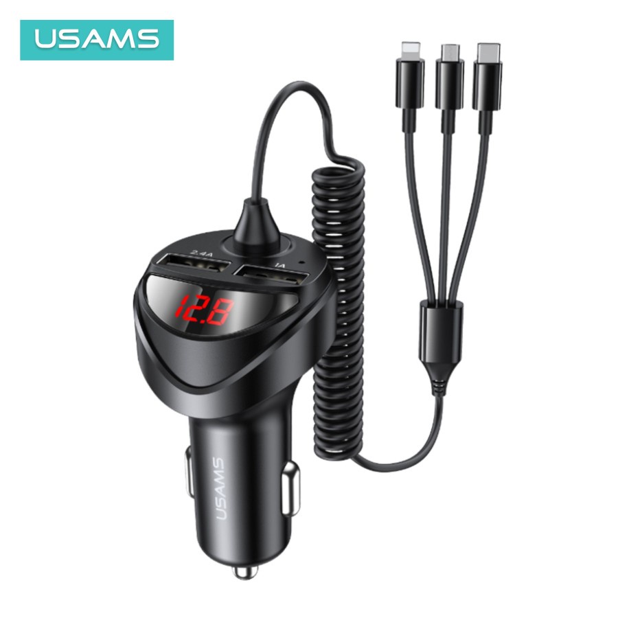 Jual Saver USAMS C22 - 3.4A Dual USB Car Charger with 3IN1 Spring Cable ...