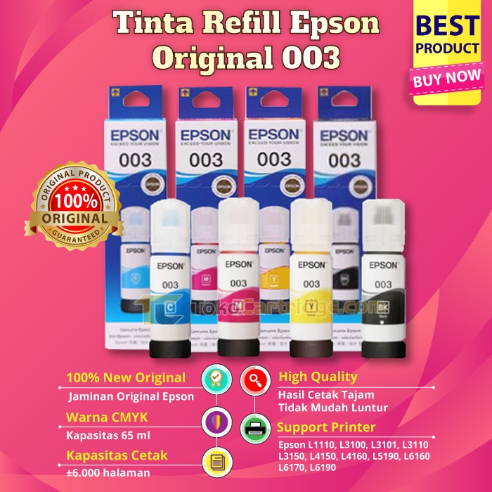 Jual EPSON TINTA 003 ORIGINAL untuk Printer L1110 L1210 L1250 L3100