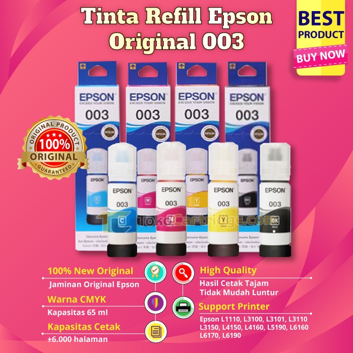 Jual Epson Tinta 003 Original Untuk Printer L1110 L1210 L1250 L3100 L3101 L3110 L3116 L3150