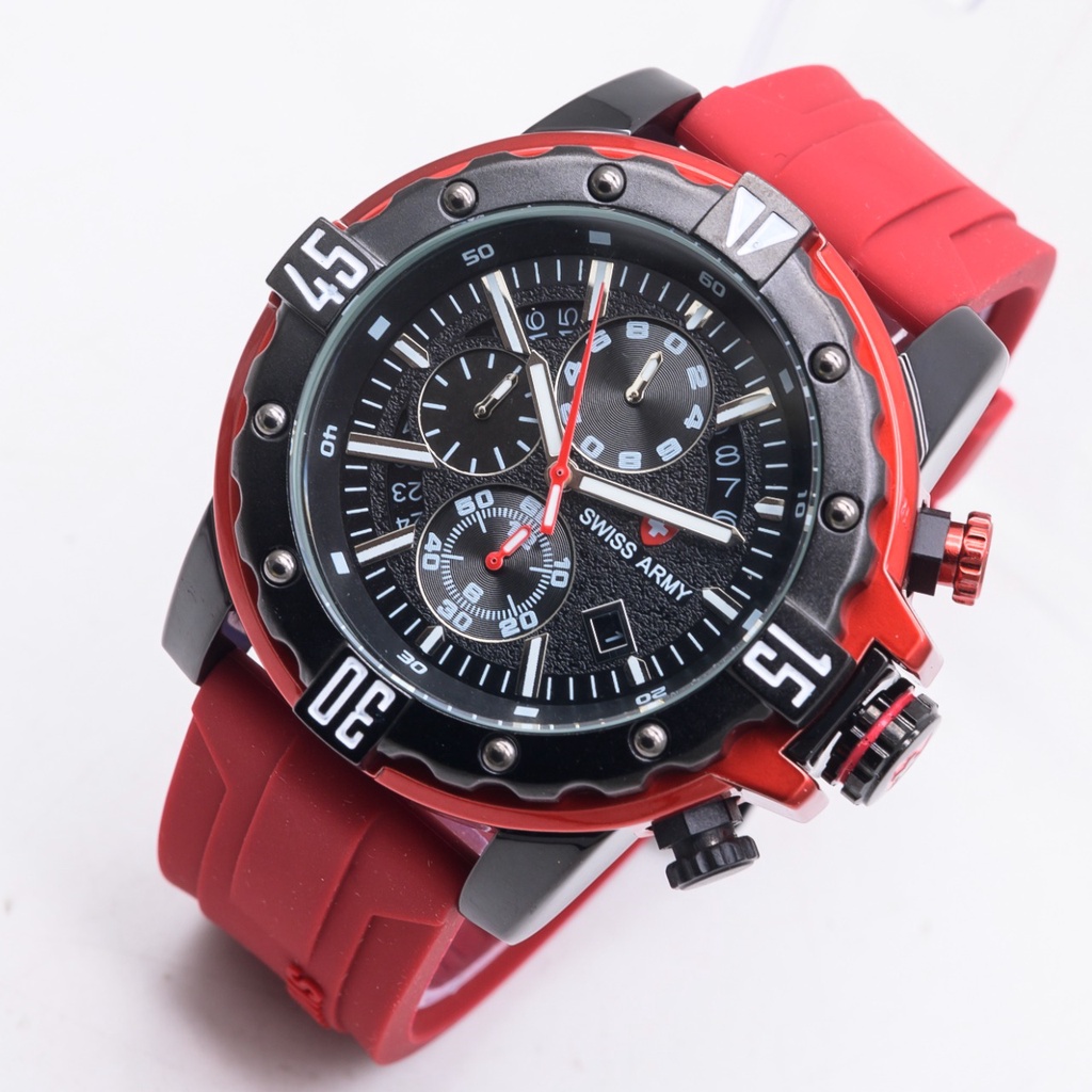 Jual Cod Jam Tangan Pria Sporty Sw1ss 4rmy Chrono Dan Tanggal Aktif