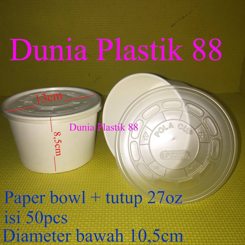 Jual isi50pcs PAPER BOWL + TUTUP 27oz 800ml cup mangkok bulat kertas ...