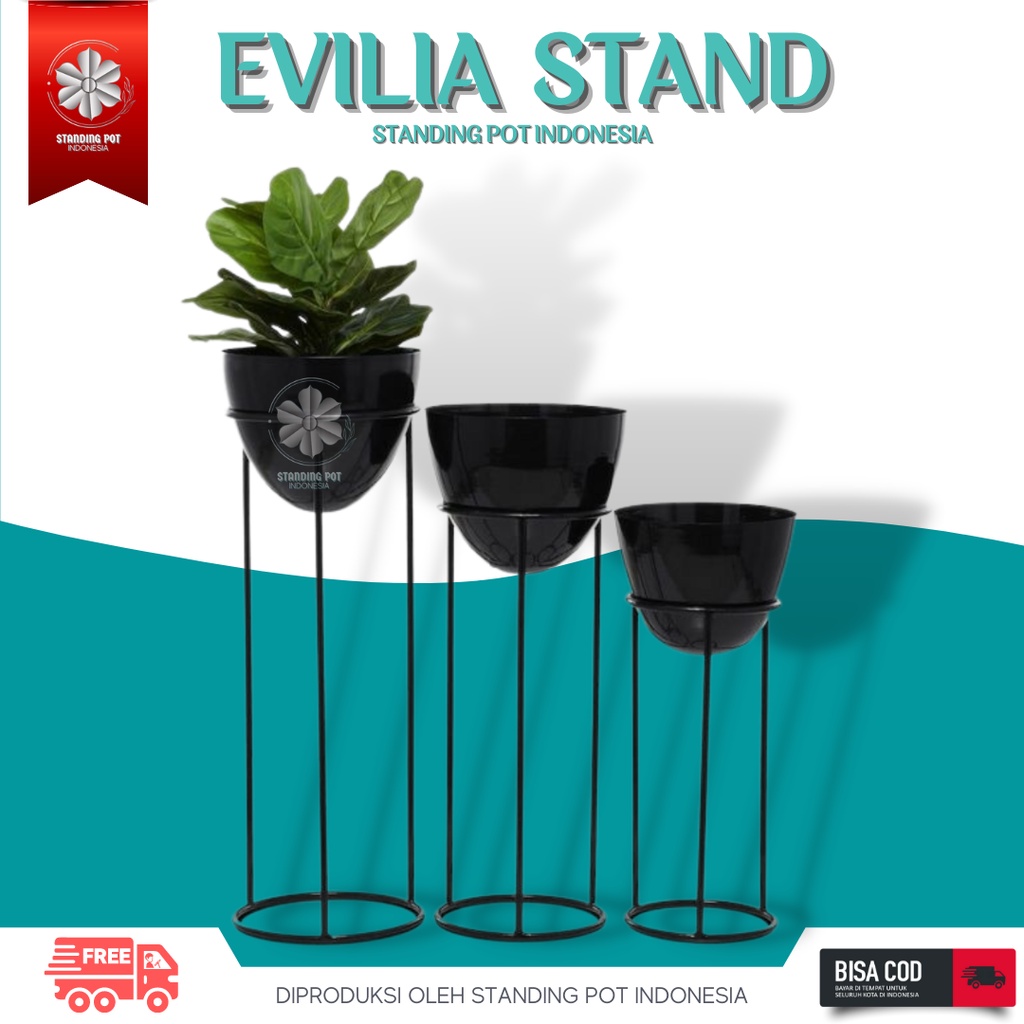 Jual Standing Pot Besi 1 Set 3 Pcs Minimalis Stand Plant Flower Rak