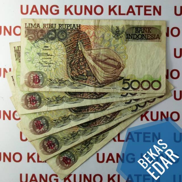 Jual Bekas Asli 5 000 Rupiah Sasando Rote Tahun 1992 Rp 5000 Danau 3